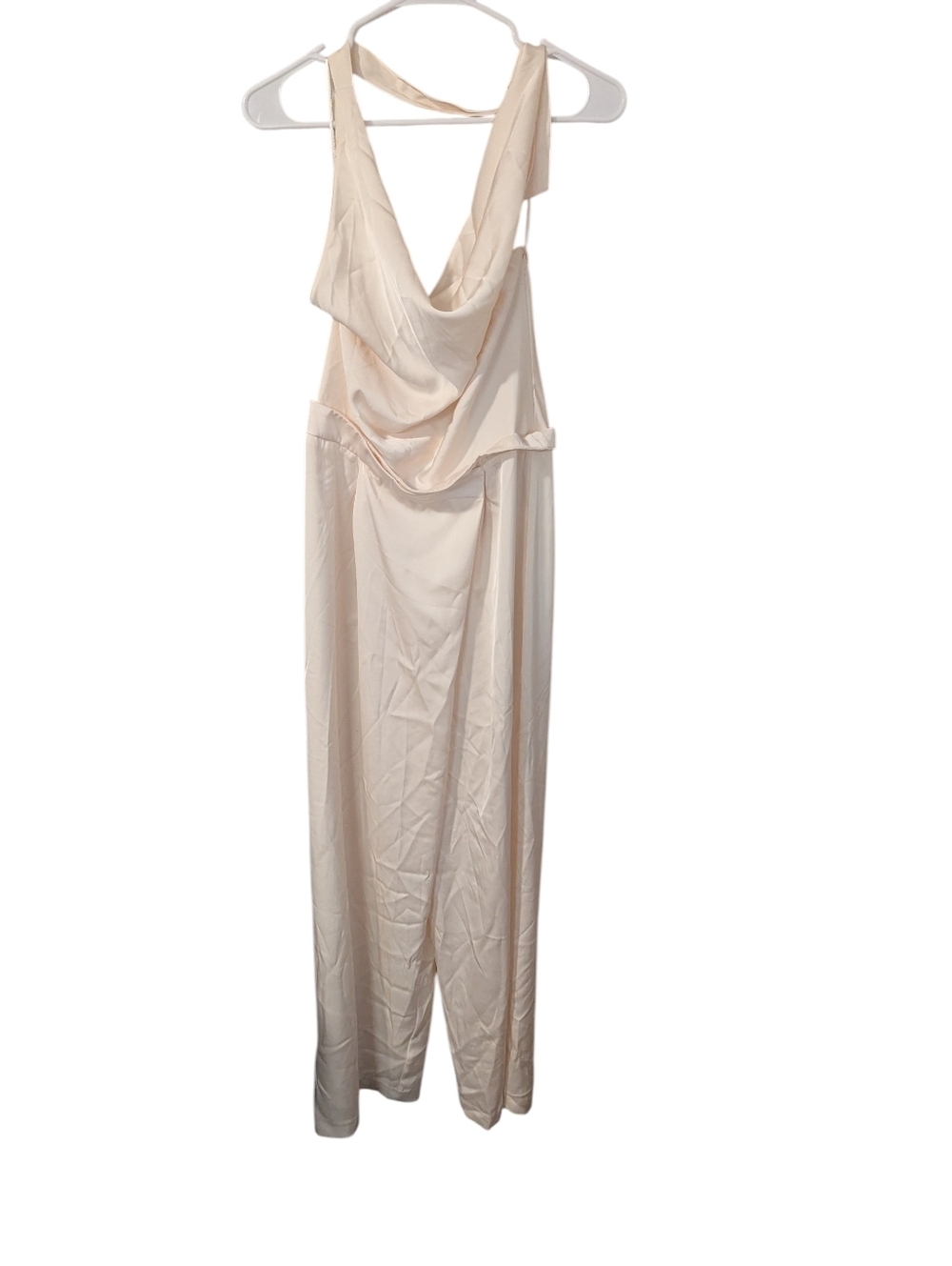 Zara,Satin Sleeveless Cream Draped Jumpsuit Xs - Picture 4 of 5
